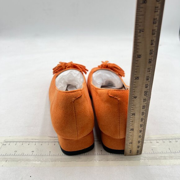 YDN Orange Block Low Heel Loafer Square Toe Tassel Fringe Pump Slip On Shoes - Picture 5 of 8
